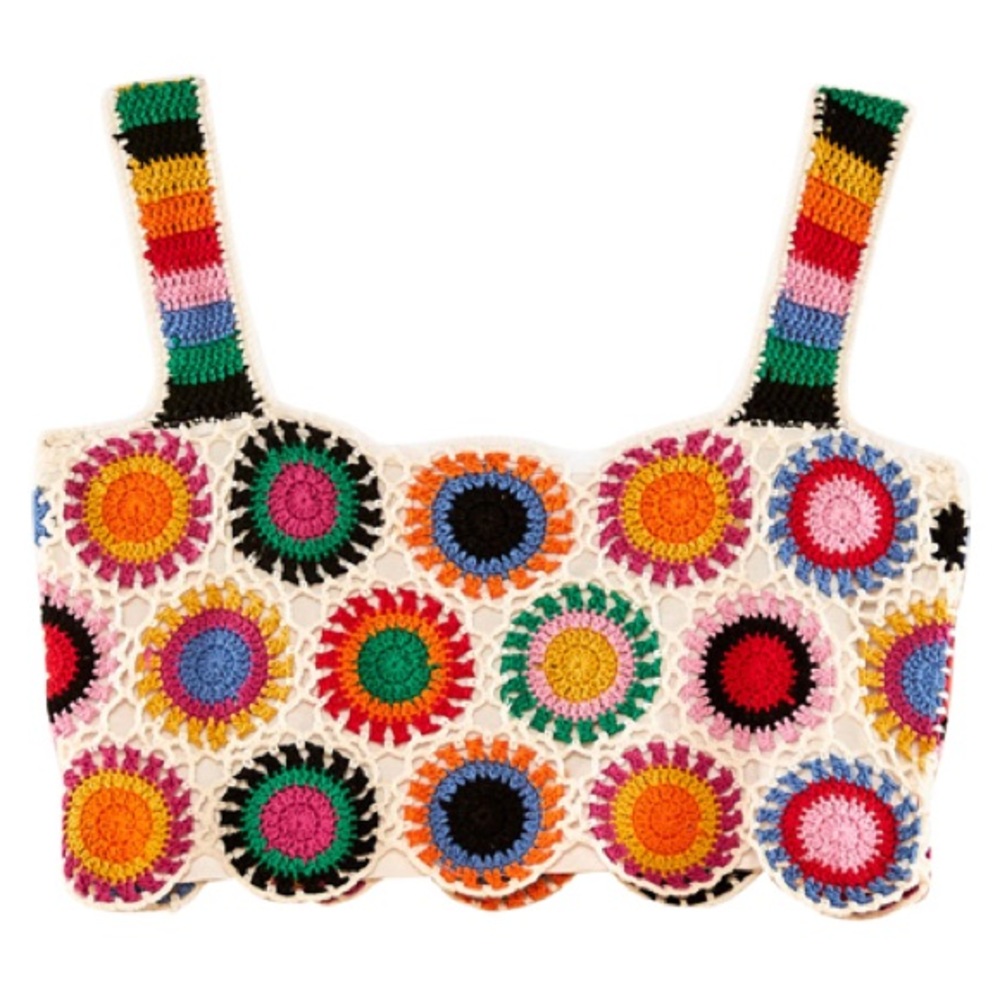NWT 🌈 FARM Rio Rainbow Fun Crochet Crop Top Size Medium